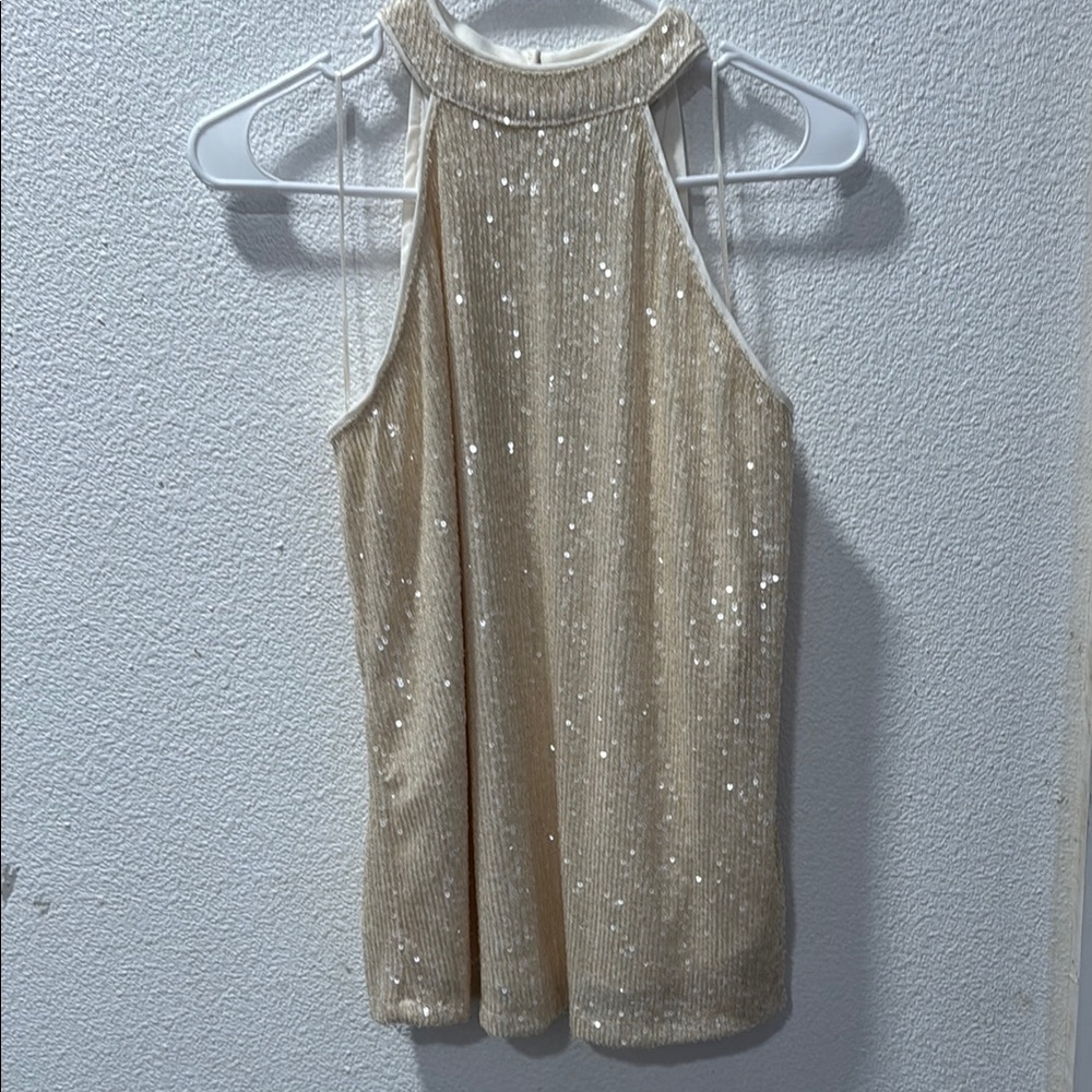 Sequin Halter Top in Cream